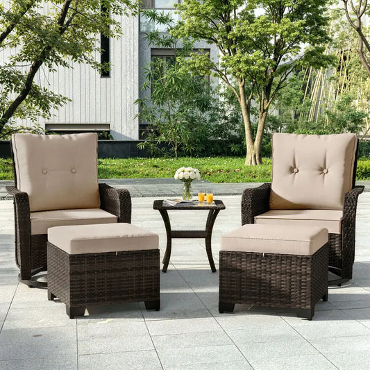 Swivel Rocking Patio Chair Set — 3 Piece with Cushions & Side Table