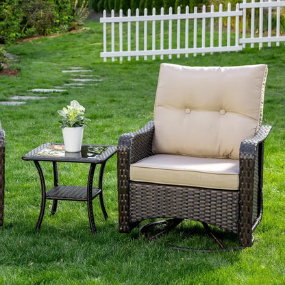 Swivel Rocking Patio Chair Set — 3 Piece with Cushions & Side Table