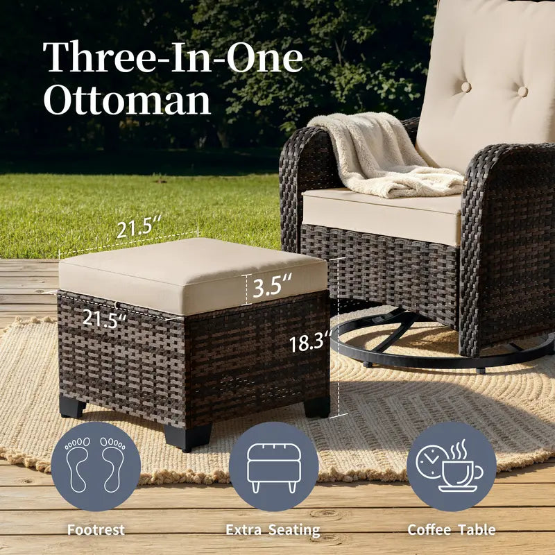 Swivel Rocking Patio Chair Set — 3 Piece with Cushions & Side Table
